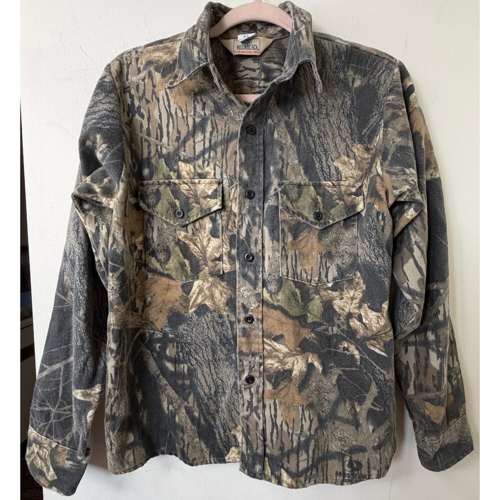 Youth XL VTG Redhead Mossy Oak Camo Button Up Hunting Country Western USA Made